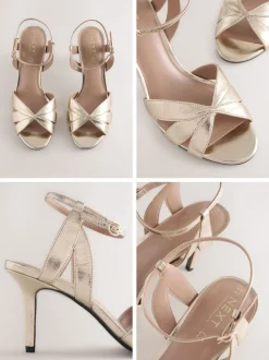 Goud - Forever Comfort® Leather Lattice Front Heeled Sandals