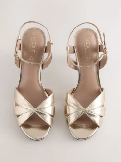Goud - Forever Comfort® Leather Lattice Front Heeled Sandals