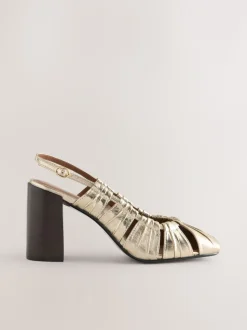 Goud - Forever Comfort® Leather Slot Slingback Block Heels
