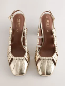 Goud - Forever Comfort® Leather Slot Slingback Block Heels