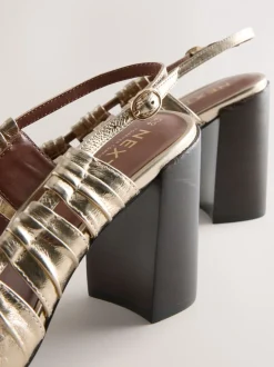 Goud - Forever Comfort® Leather Slot Slingback Block Heels