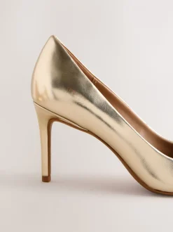 Goud - Forever Comfort® Leren Pump met Strik en halfhoge hak