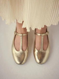 Goud - Forever Comfort® leren T-Bar Mary Jane-schoenen
