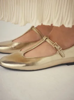 Goud - Forever Comfort® leren T-Bar Mary Jane-schoenen