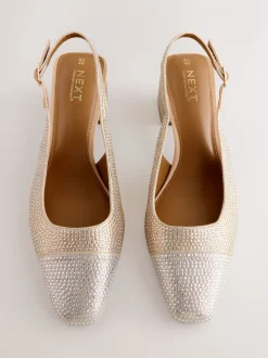 Goud - Forever Comfort® Square Toe Slingback Block Heels