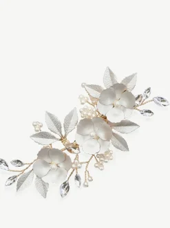 Goud - Ivory & Co - Gardenia klem met kristallen, parels en geëmailleerde bloem