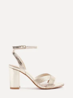 Goud - Linzi City sandalen met blokhak en geribbelde voorband