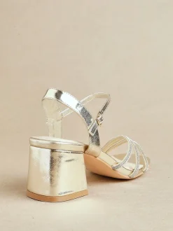 Goud - Linzi Mariah sandalen met hak, versiering en brede pasvorm