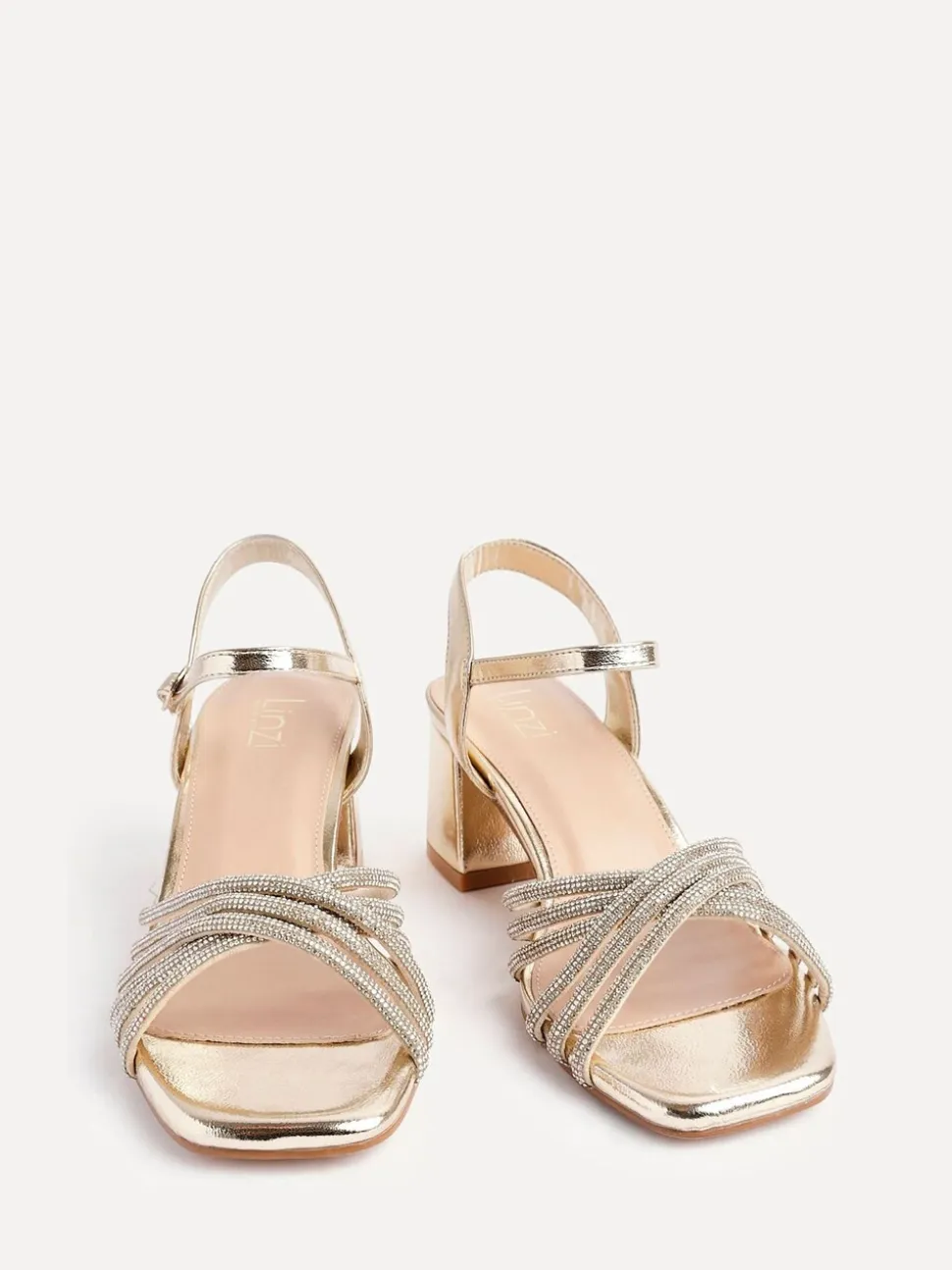 Goud - Linzi Strictly Wide Fit Diamante Crossover Heeled Sandals