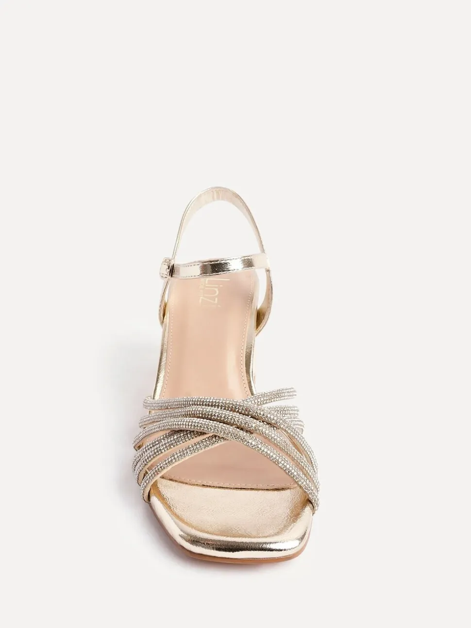 Goud - Linzi Strictly Wide Fit Diamante Crossover Heeled Sandals