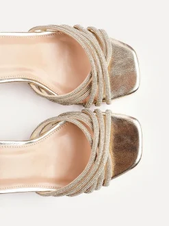 Goud - Linzi Strictly Wide Fit Diamante Crossover Heeled Sandals