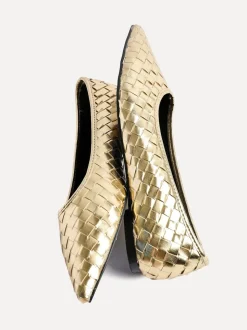 Goud - Linzi Talina Woven Pointed Toe Ballet Flats
