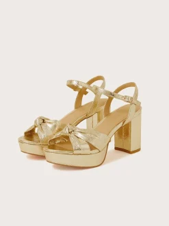 Goud - Monsoon - Metallic sandalen met gedraaide knoop