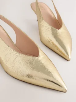 Goud - Punt Toe Lage Slingback Naaldhak Schoenen