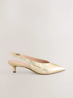 Goud - Punt Toe Lage Slingback Naaldhak Schoenen