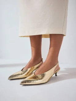 Goud - Punt Toe Lage Slingback Naaldhak Schoenen