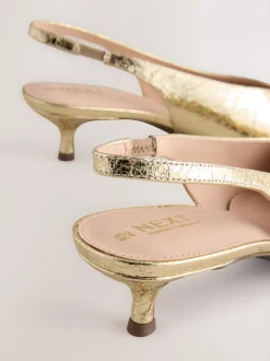 Goud - Punt Toe Lage Slingback Naaldhak Schoenen