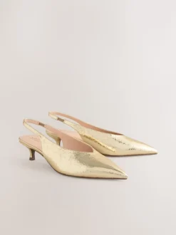 Goud - Punt Toe Lage Slingback Naaldhak Schoenen