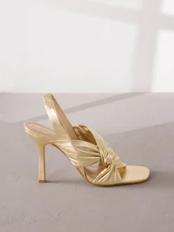 Goud - Signature Premium Leather Twist Heeled Sandals