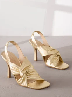 Goud - Signature Premium Leather Twist Heeled Sandals
