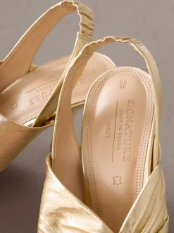 Goud - Signature Premium Leather Twist Heeled Sandals