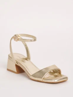 Goud - Simply Be Barely There on Low Block Heels in Extra Wide Fit