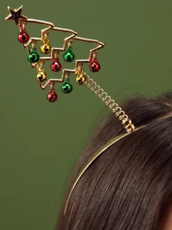 Goudkleurig - Bopper kersthoofdband met kerstboom en belletjes