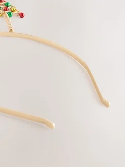 Goudkleurig - Bopper kersthoofdband met kerstboom en belletjes