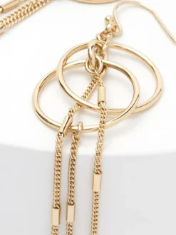 Goudkleurig - Circle oorbellen met ketting