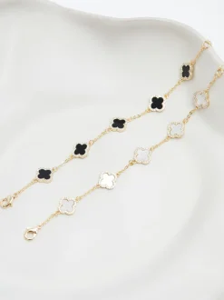 Goudkleurig - Jon Richard klaverarmband met zwarte emaille