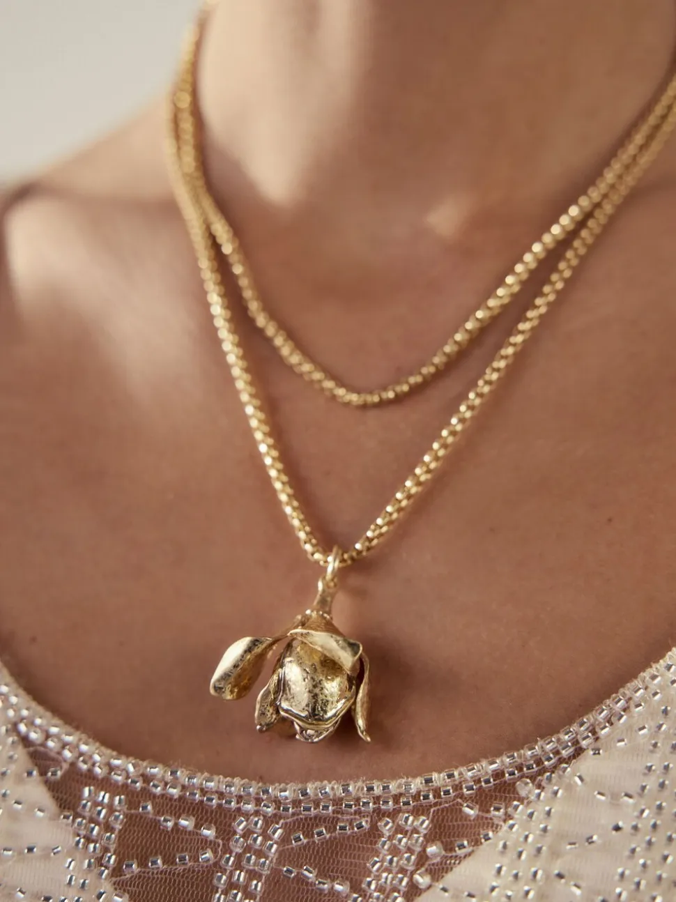 Goudkleurig - Long Flower Necklace