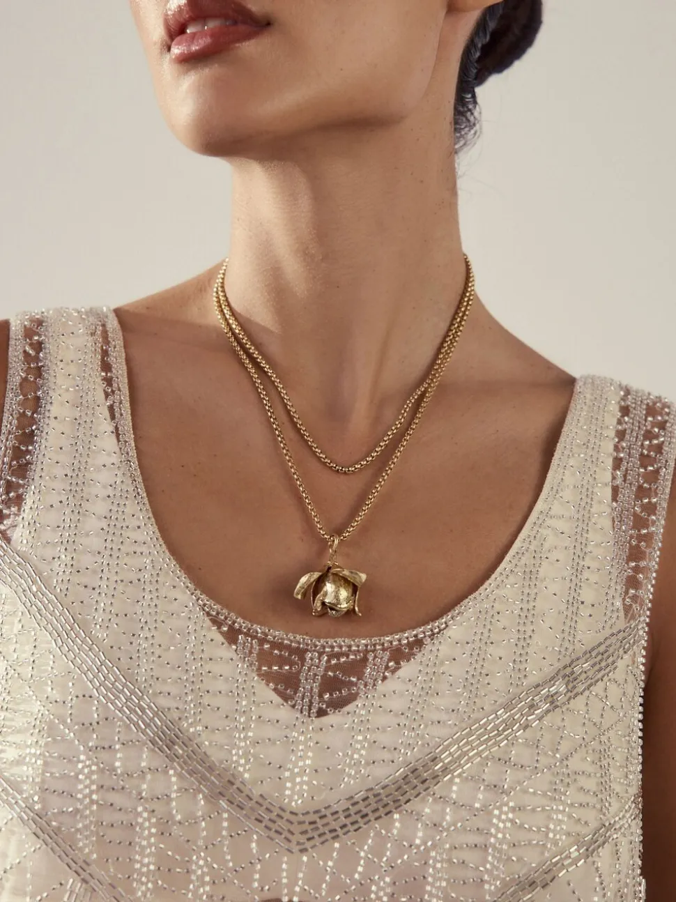 Goudkleurig - Long Flower Necklace