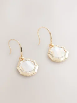 Goudkleurig - Mother Of Pearl Octagon Drop Earrings