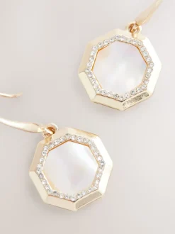 Goudkleurig - Mother Of Pearl Octagon Drop Earrings