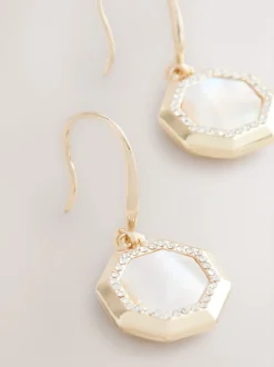 Goudkleurig - Mother Of Pearl Octagon Drop Earrings