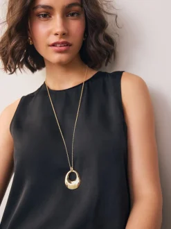 Goudkleurig - Open Circle Drop Long Necklace