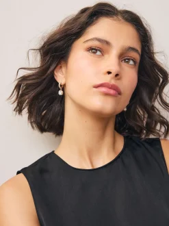 Goudkleurig - Square Stone Drop Pavé Hoop Earrings