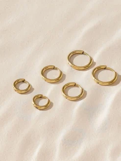 Goudkleurig - Stainless Steel Graduated Huggie Hoop Earrings 3 Pack