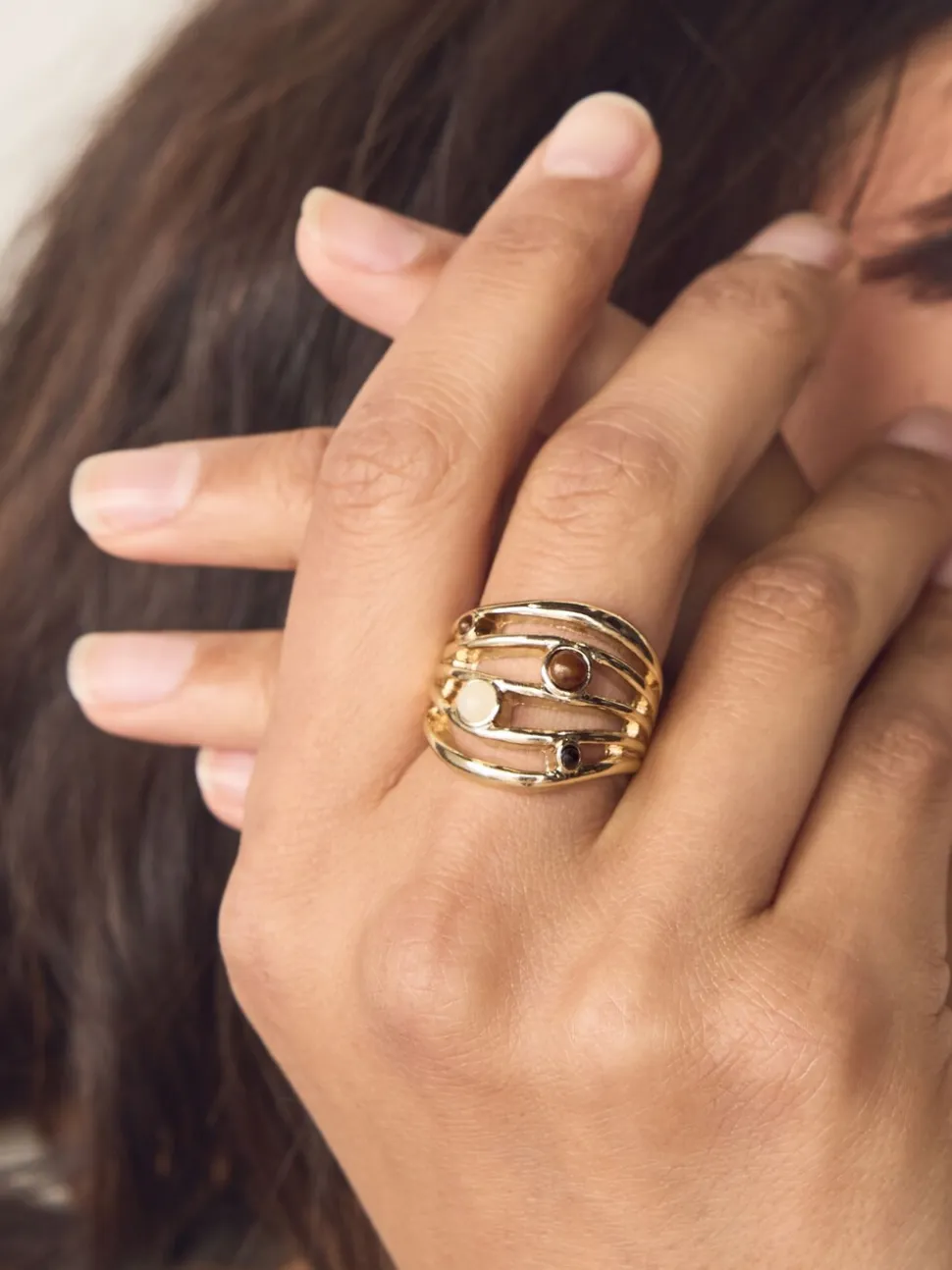 Goudkleurig - Stone Insert Ladder Ring