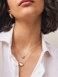 Goudkleurig - Two Row Pavé Heart Necklace