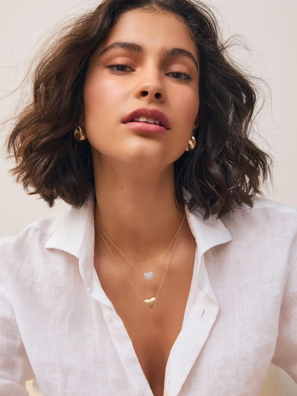 Goudkleurig - Two Row Pavé Heart Necklace