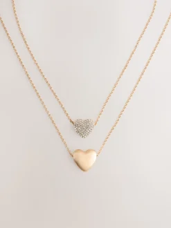 Goudkleurig - Two Row Pavé Heart Necklace