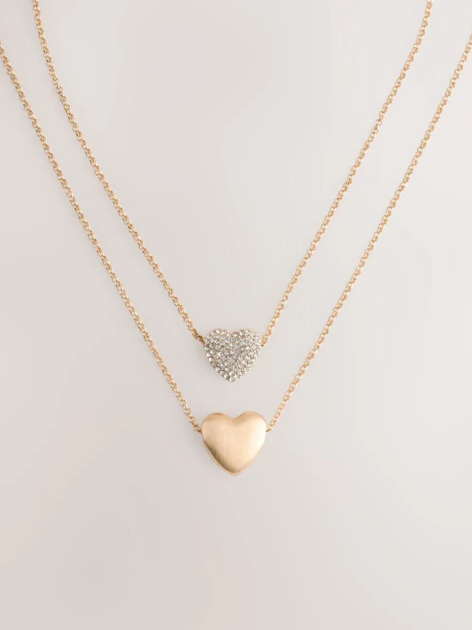 Goudkleurig - Two Row Pavé Heart Necklace