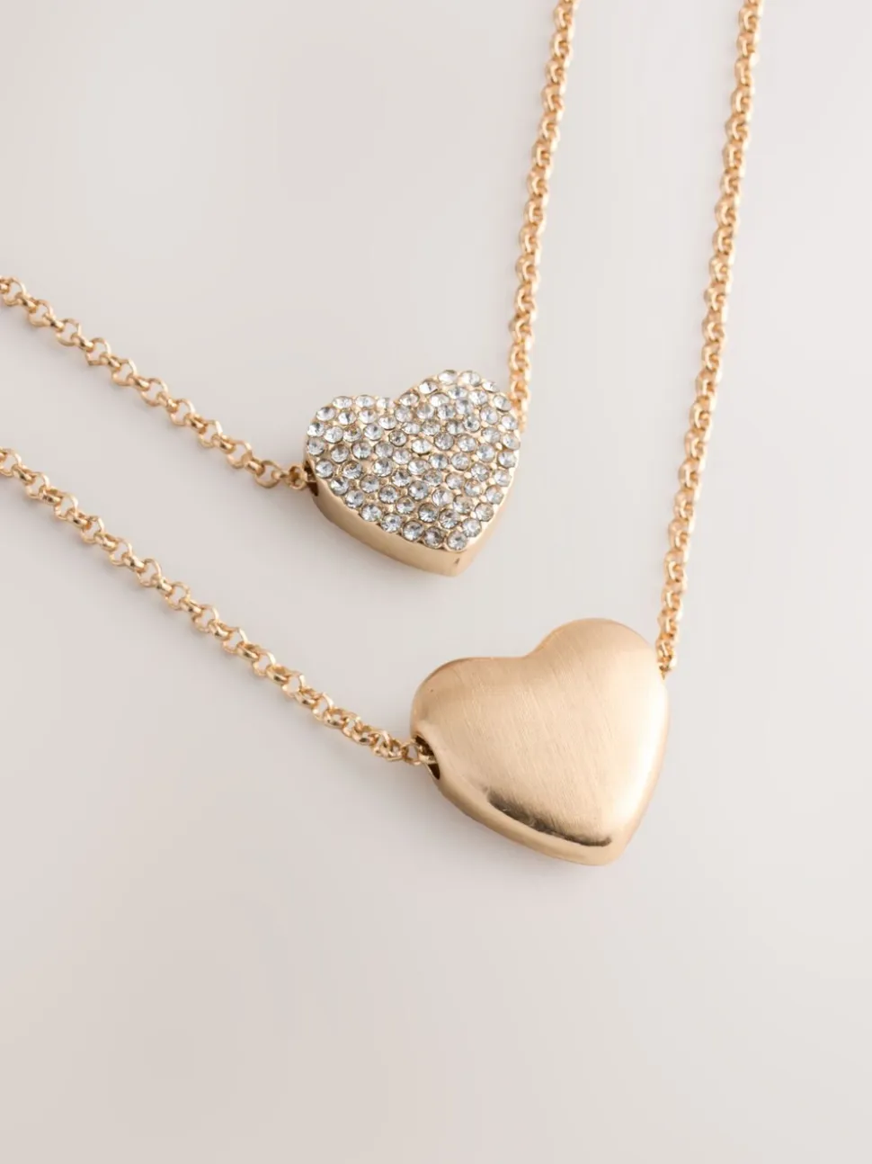 Goudkleurig - Two Row Pavé Heart Necklace