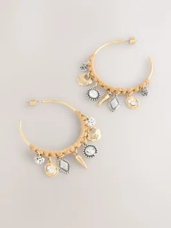 Goudkleurig - Wrapped Charm Drop Hoop Earrings