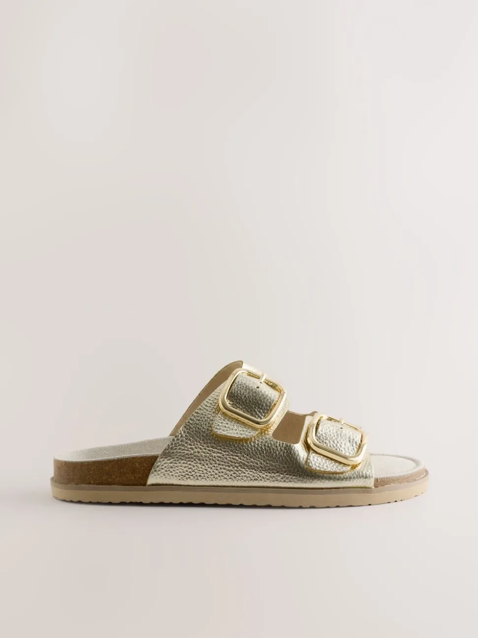 Goudkleurig leer - Sandalen met dubbele bandjes en voetbed