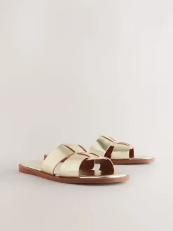 Goudkleurig leer - Slotted Muilsandalen