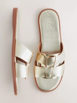Goudkleurig leer - Slotted Muilsandalen