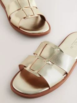 Goudkleurig leer - Slotted Muilsandalen