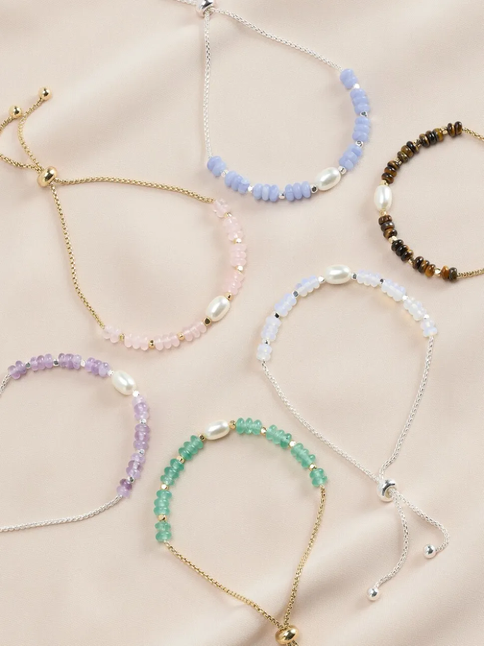 Goud/zilver - Halfedelstenen Pully armband